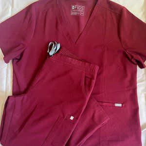 Women's FIGS Scrub Top - Burgundy (Pants Sold)